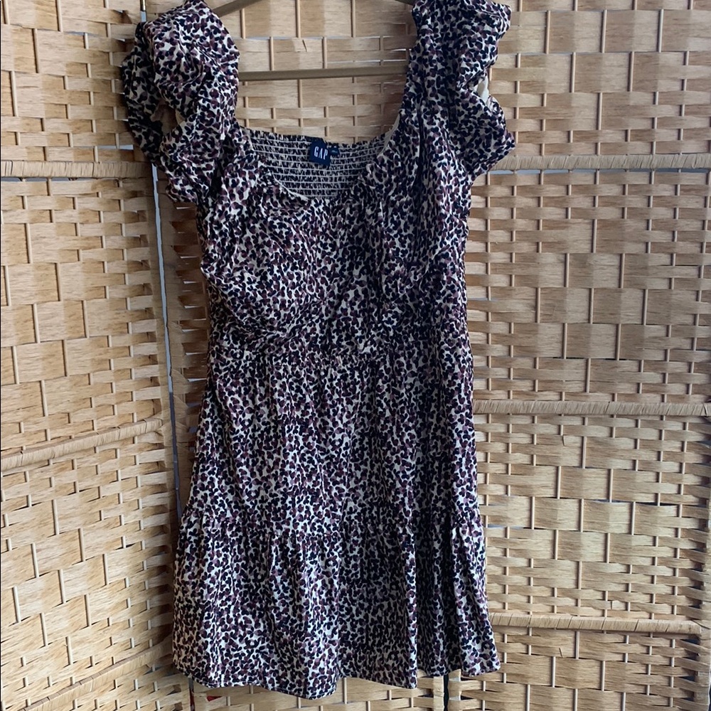 Gap Leopard Print Smocked Dress with Puff Sleeves - sz XL